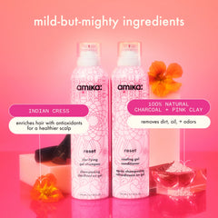 detox set reset clarifying gel shampoo, cooling gel conditioner + pink charcoal scalp cleansing oil