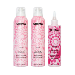 detox set reset clarifying gel shampoo, cooling gel conditioner + pink charcoal scalp cleansing oil