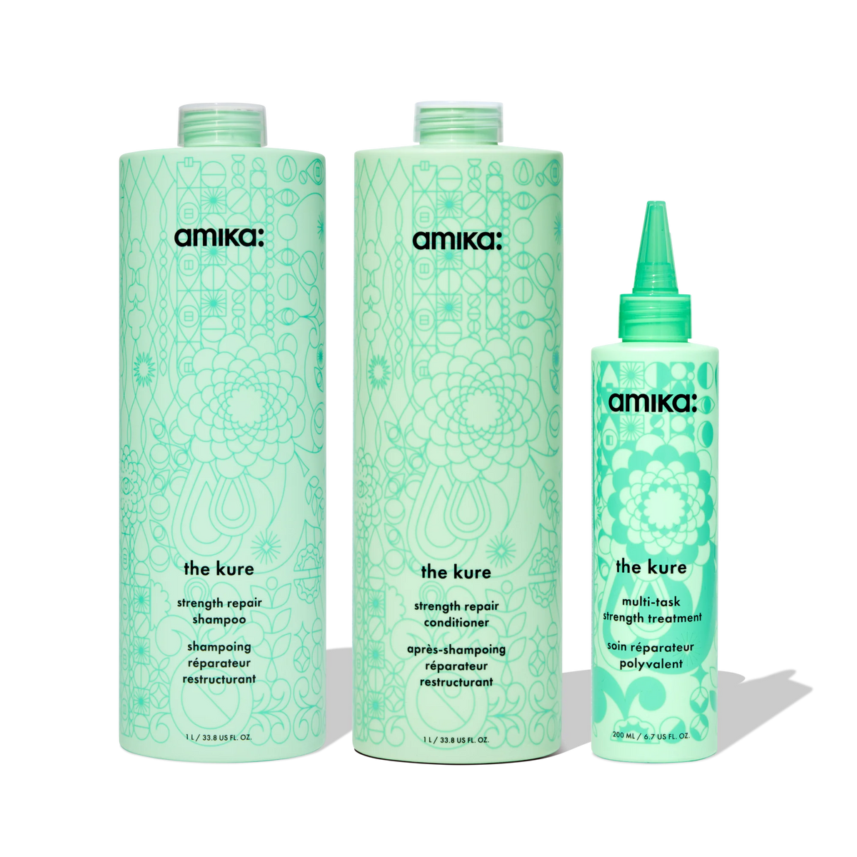 super-sized strength repair set the kure shampoo, conditioner + multi-task treatment