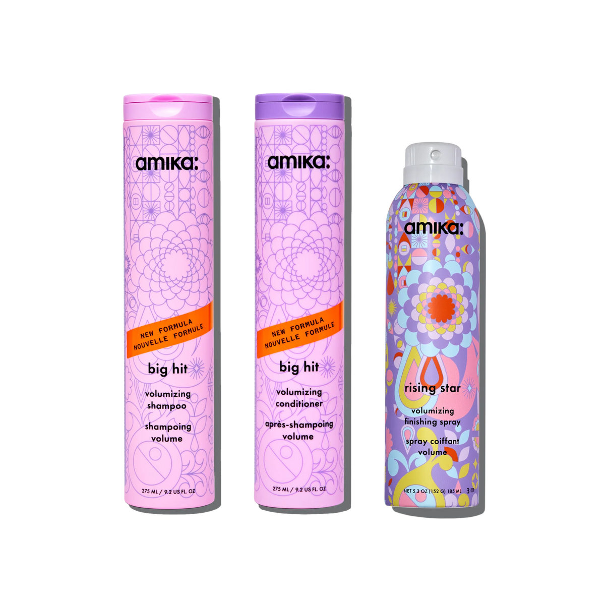 iconic volume wash + style set big hit volumizing shampoo + conditioner + rising star volumizing spray