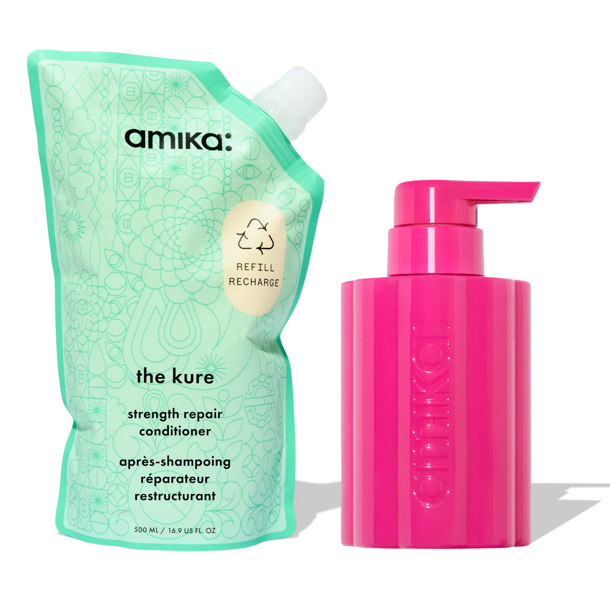 the kure strength repair conditioner forever friend bottle + pouch duo